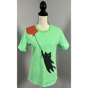 NWT Oxknit Retro Green T-Shirt Short Sleeve Cat Balloon Graphic Women's Large